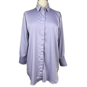 ROUCHA Satin Tunic Shirt‎ Womens Mp Purple Button Front Collared Top Minimalist